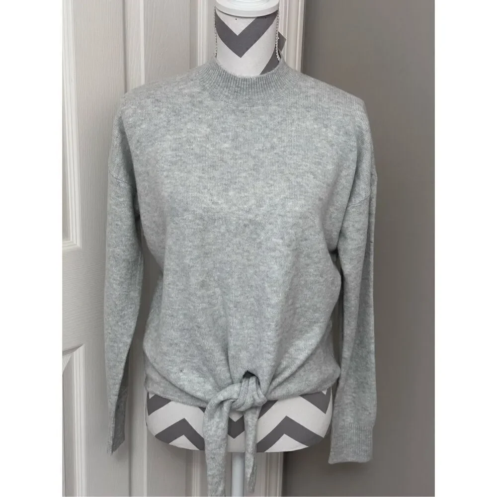 LOFT light gray tie front sweater